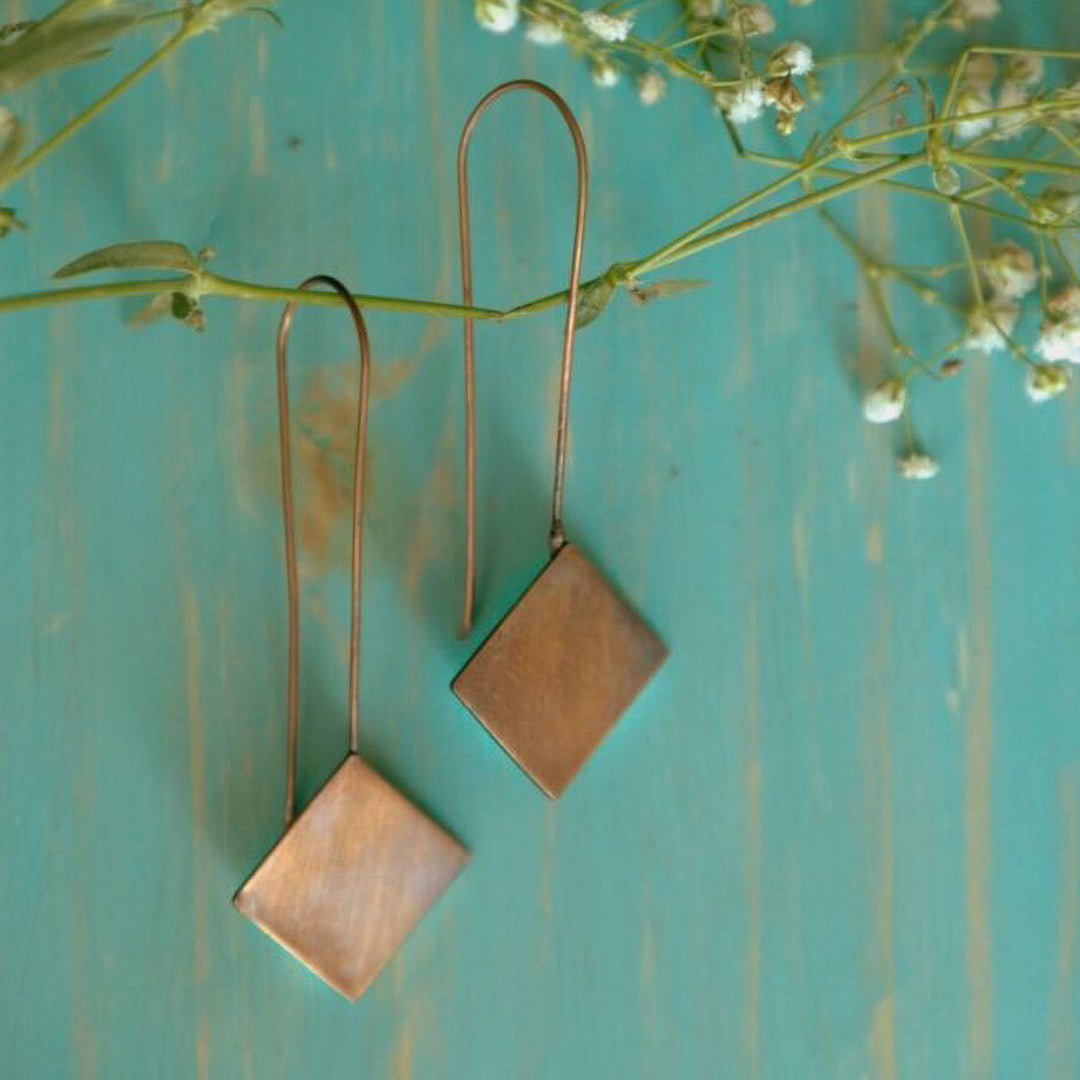 Minimalistic Rhombus Hooks Copper Earrings