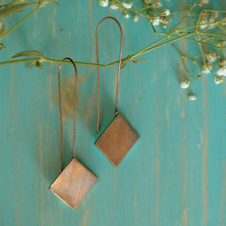 Minimalistic Rhombus Hooks Copper Earrings