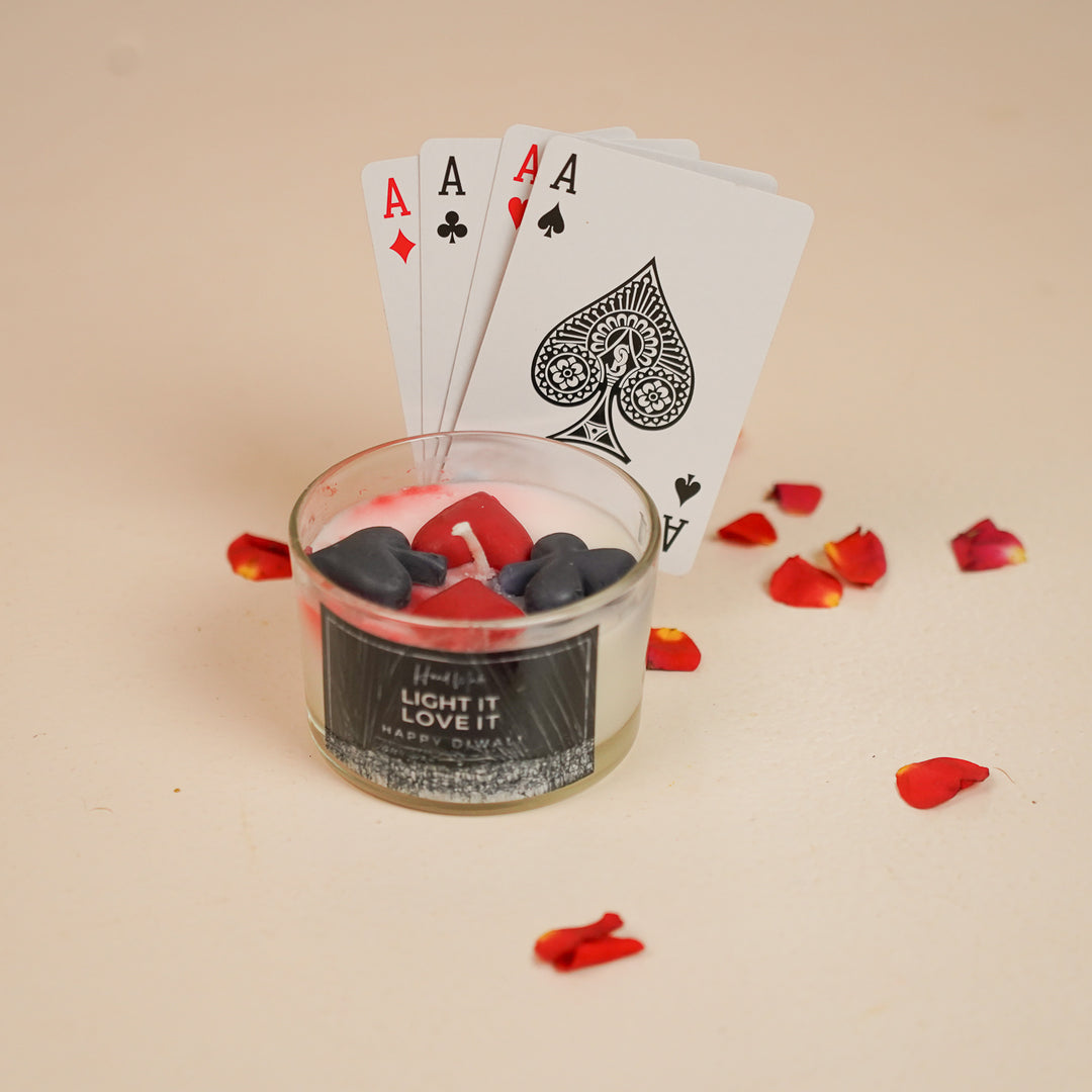 Handmade Teen Patti Honey Suckle Peach Glass Scented Candle | Set Of 2