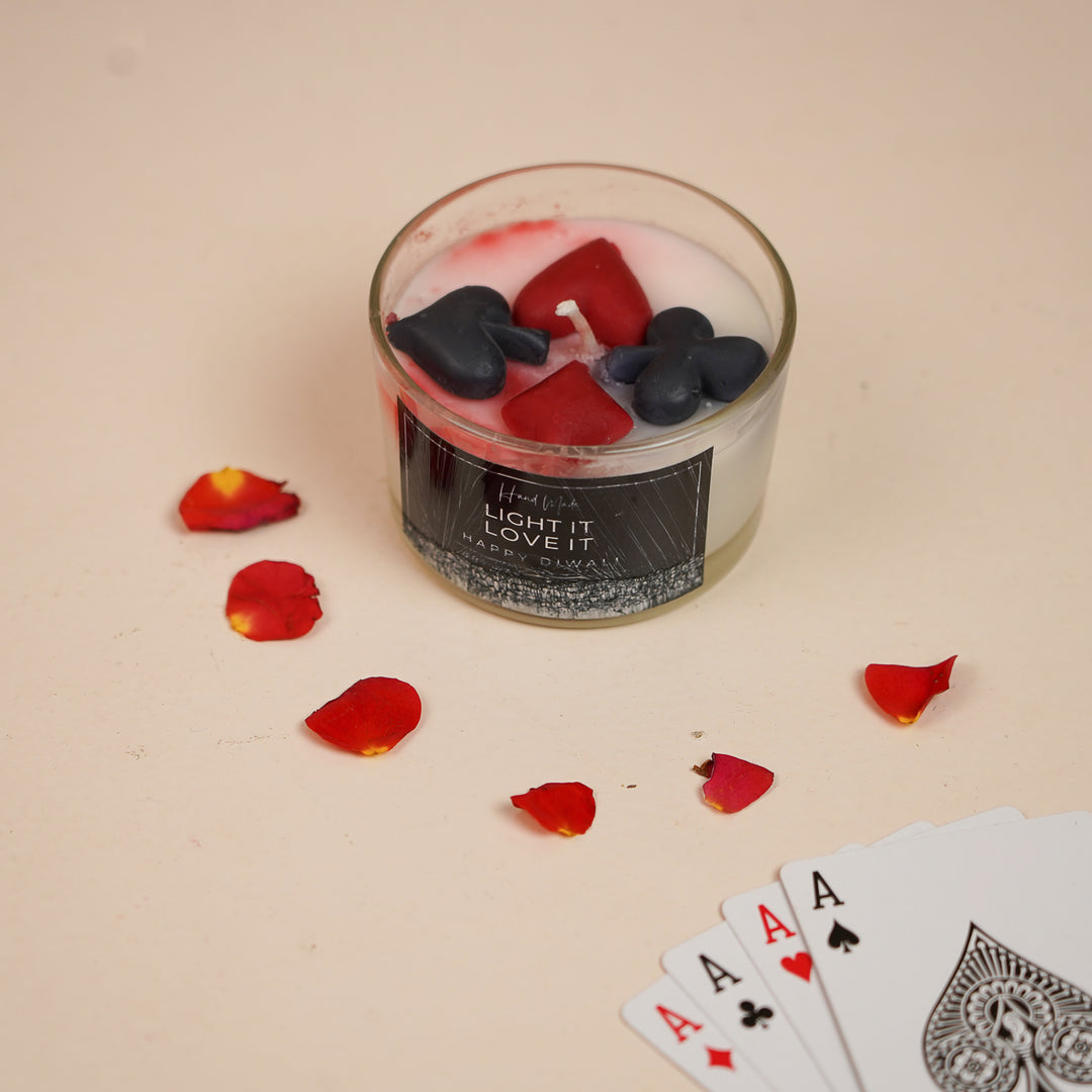 Handmade Teen Patti Honey Suckle Peach Glass Scented Candle | Set Of 2