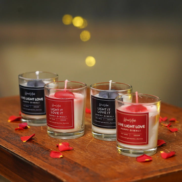Handmade Teen Patti Honey Suckle Peach Glass Scented Candle | Set Of 4