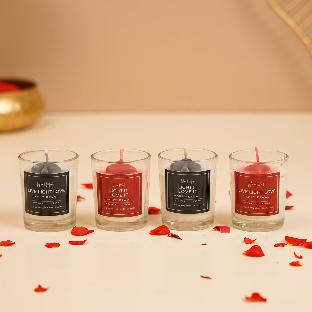 Handmade Teen Patti Honey Suckle Peach Glass Scented Candle | Set Of 4