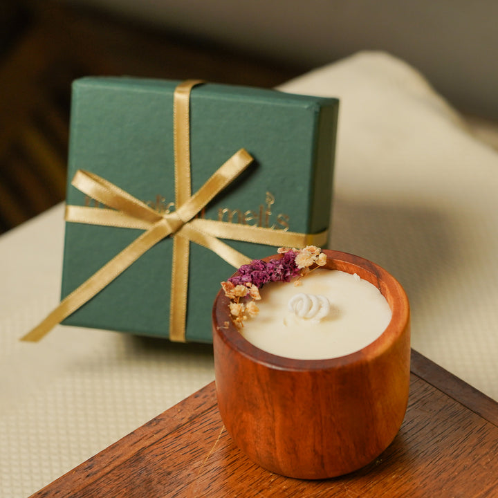 Handmade Teak Wood Fragrance Jar Wooden Scented Candle