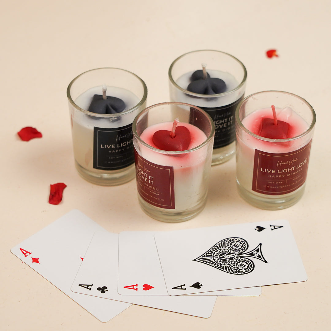 Handmade Teen Patti Honey Suckle Peach Glass Scented Candle | Set Of 4