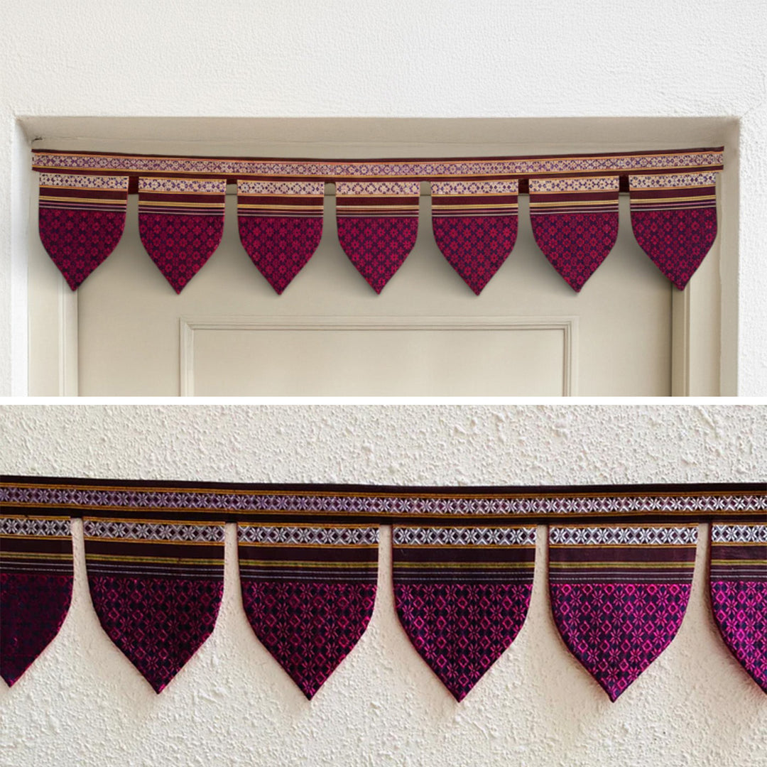 42 Inch Handmade Pink Peepal Leaf Design Khunn Fabric Cotton Toran