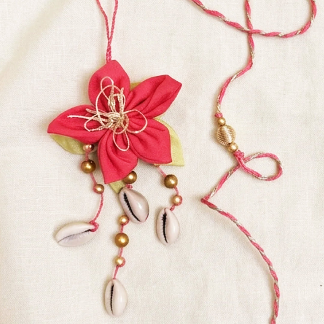 Handmade Shankh Latkan Design Couple Rakhi Lumba Set With Roli Chawal For Bhaiya Bhabhi