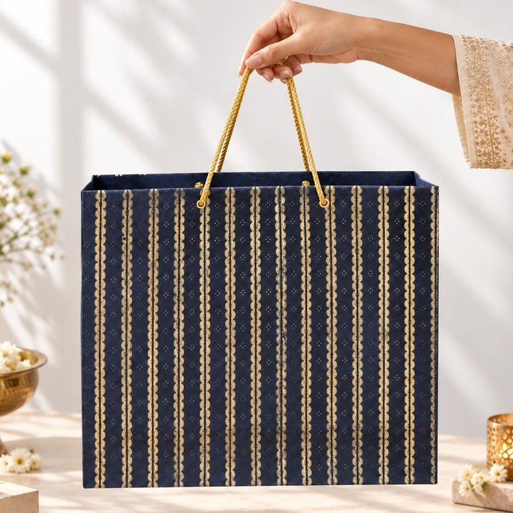 "Lace" Handmade Golden Screen Printed Large Paper Bag For Festive Gifting