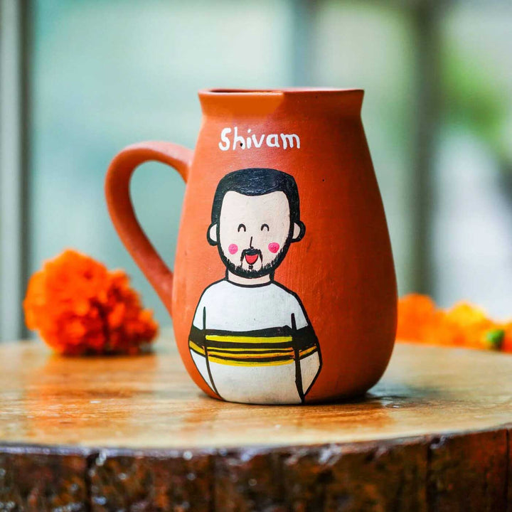 Photo Personalised Terracotta Caricature Rakhi & Coffee Mug Set with Roli Chawal
