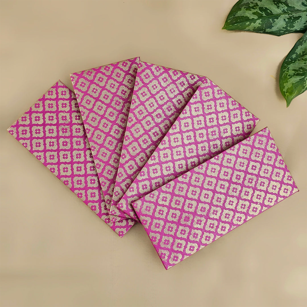 Set Of 5 "Mughal Boota" Screen Printed Handmade Paper Gift Envelopes With Flap Closure For Festive Gifting