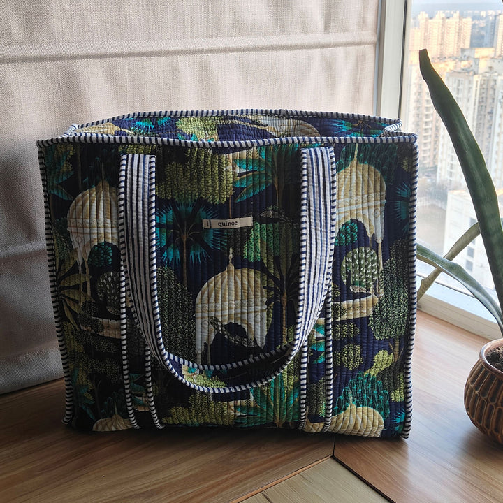 Handmade Large Mughal Garden Cotton Tote Bag