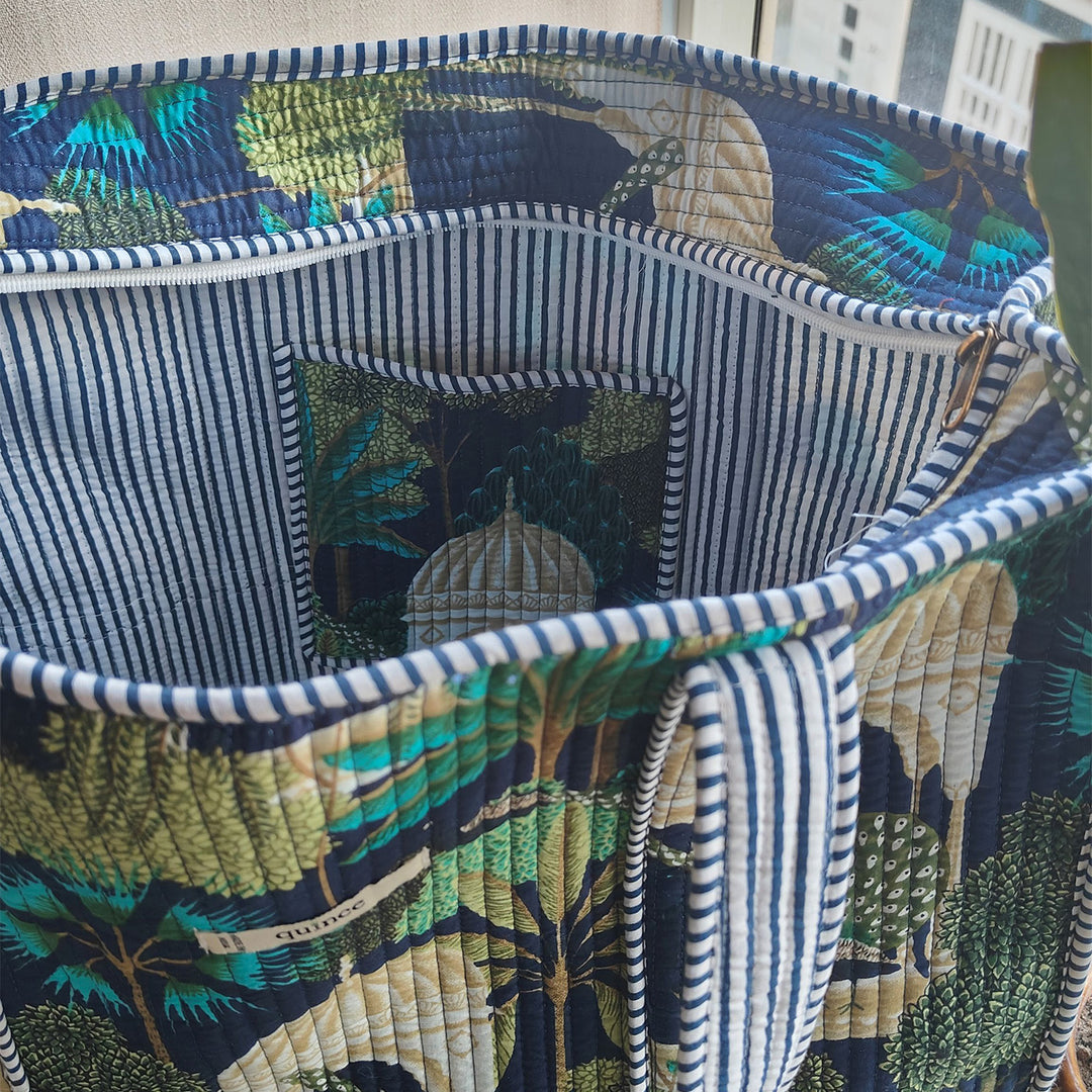 Handmade Large Mughal Garden Cotton Tote Bag