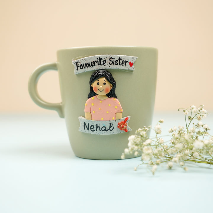Personalized Handmade Polymer Clay Fav Sister Theme Ceramic Mug