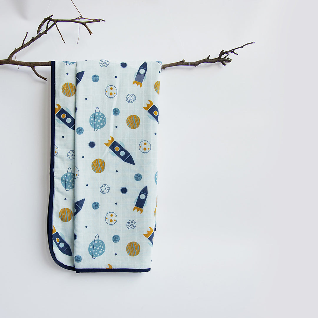 Personalized Reversible Space Theme Kids Dohar | 0-4 Years