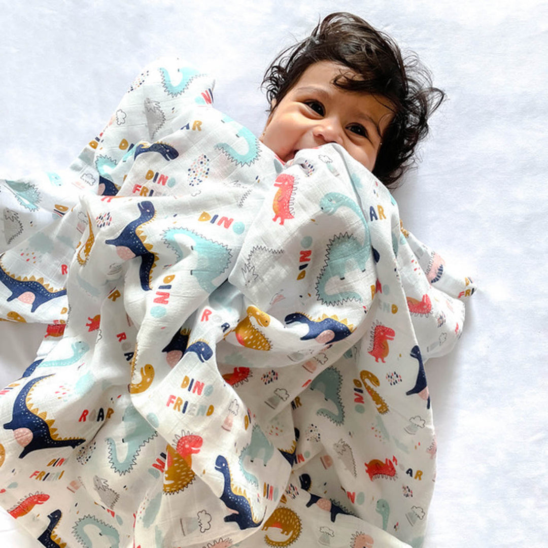 Personalized Reversible Dino Friend Kids Dohar | 0-4 Years