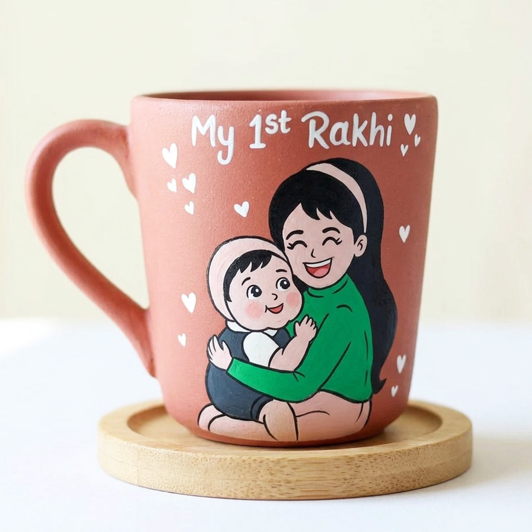 Photo Personalized Hand-Painted My First Rakhi Design Terracotta Mug