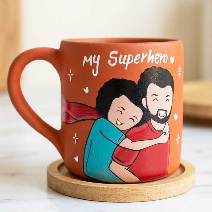 Photo Personalized Hand-Painted Superdad Theme Terracotta Mug