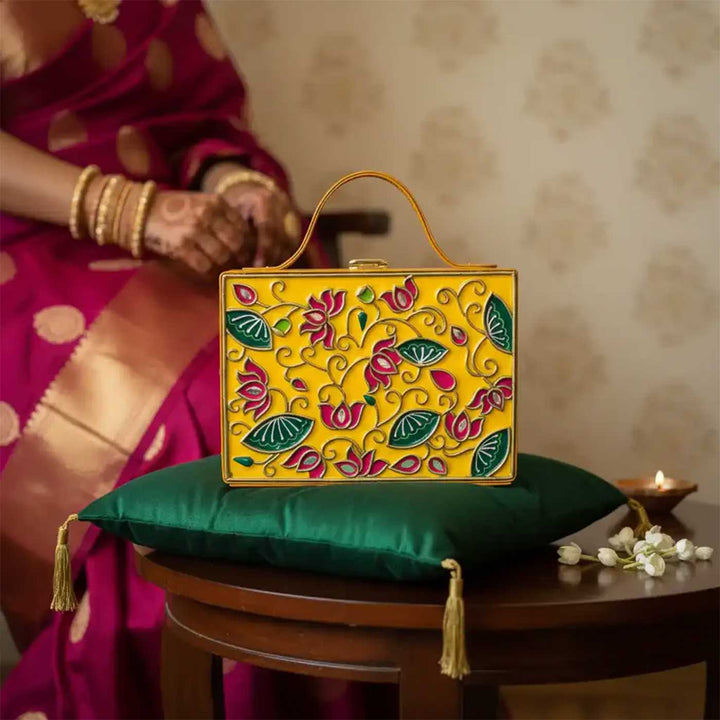 Handcrafted Lotus Rectangle Lippan Art Box Bag