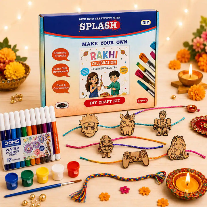 Paint-Your-Own Anime Fantasy Theme Wooden Rakhi DIY Kit With Diyas Kumkum & Chawal | Set Of 6 | For Kids