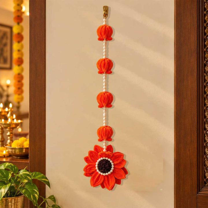 Handmade Sunflower Pipe Cleaner Hanging with Pearl Strings