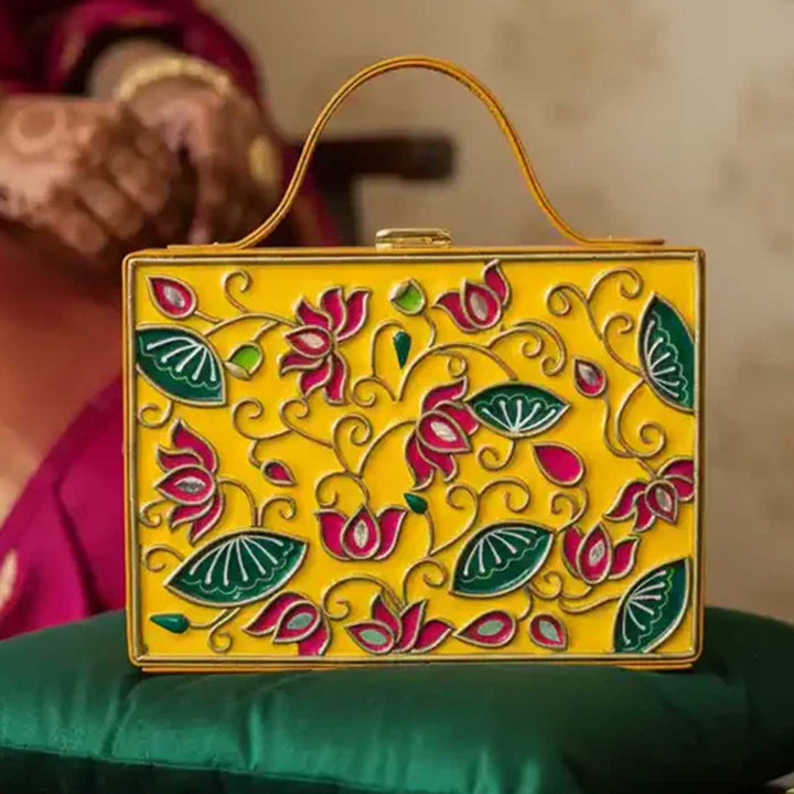 Handcrafted Lotus Rectangle Lippan Art Box Bag