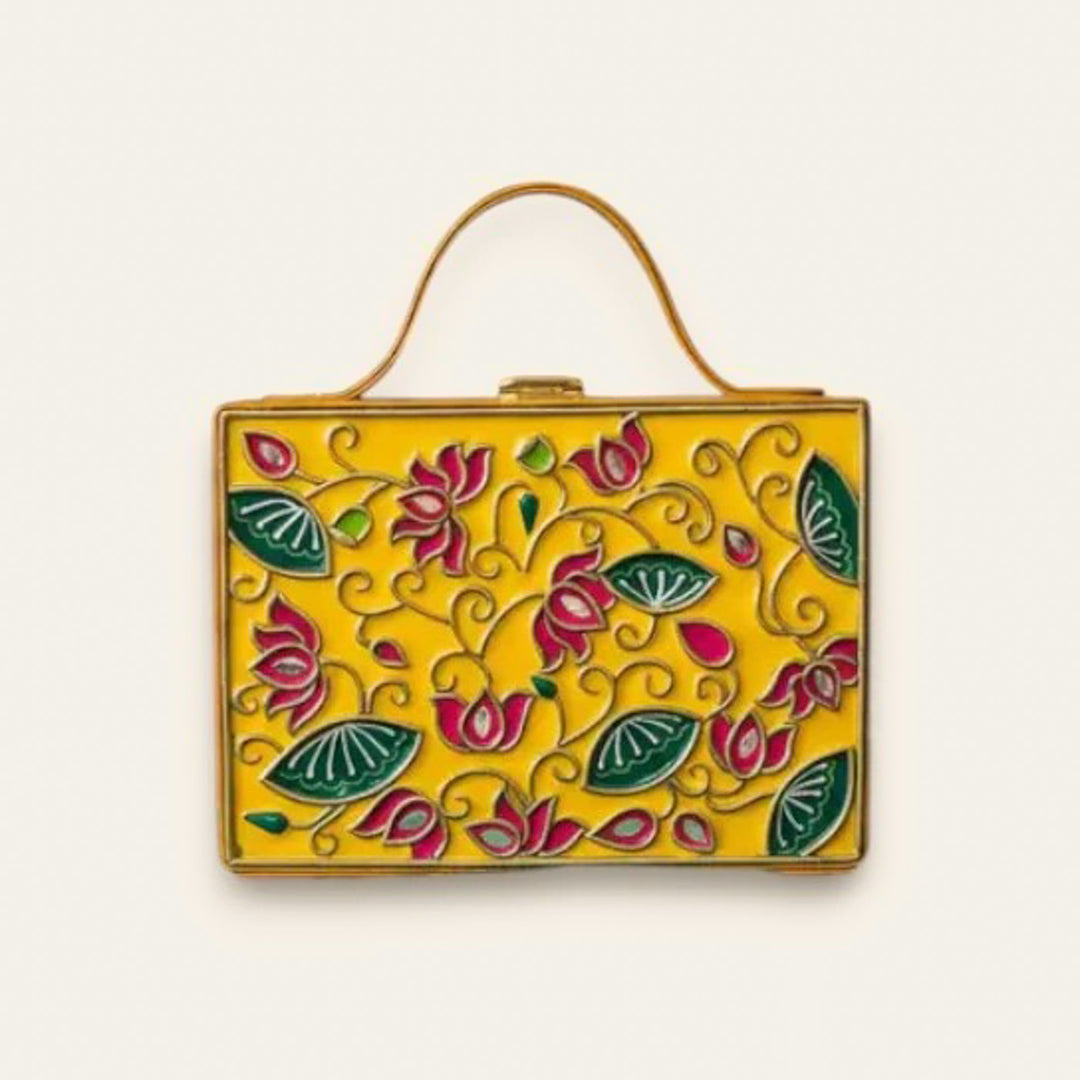 Handcrafted Lotus Rectangle Lippan Art Box Bag