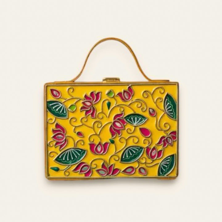 Handcrafted Lotus Rectangle Lippan Art Box Bag