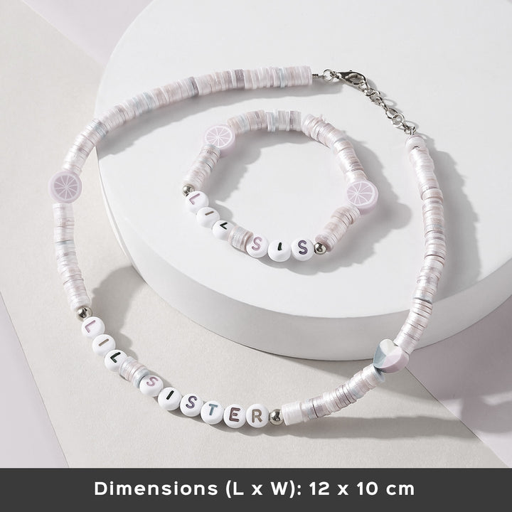 2 Pc | Personalized Pink Beaded Necklace & Bracelet Set For Girls