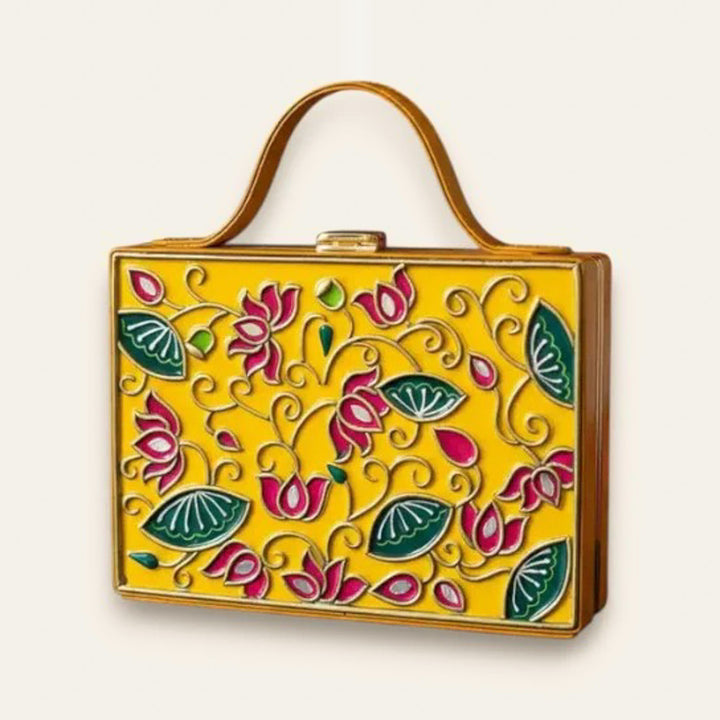 Handcrafted Lotus Rectangle Lippan Art Box Bag