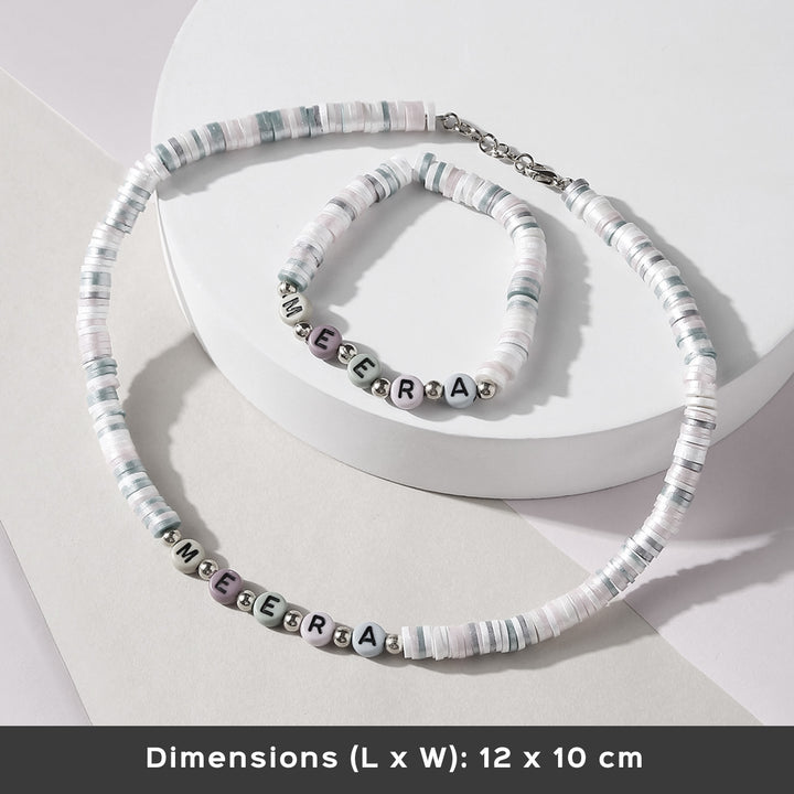 2 Pc | Personalized Beaded Necklace & Bracelet Set For Girls