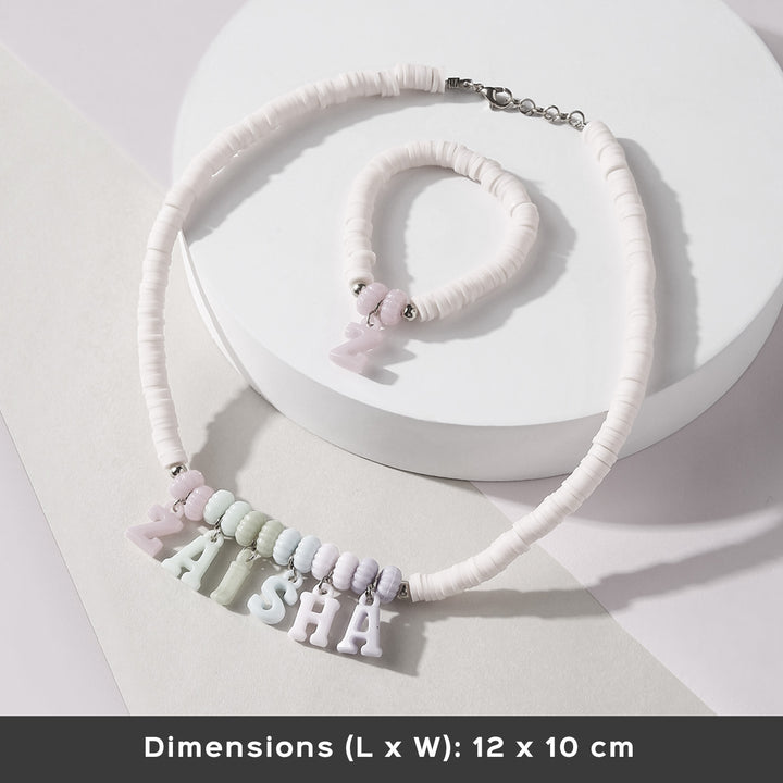 2 Pc | Personalized Peach Beaded Necklace & Bracelet Set For Girls