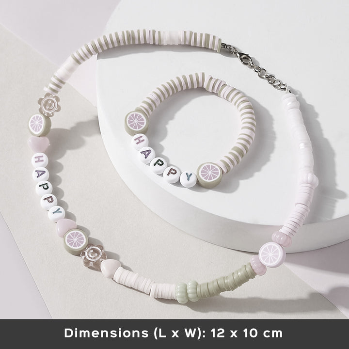 2 Pc | Personalized Pink & Orange Beaded Necklace & Bracelet Set For Girls