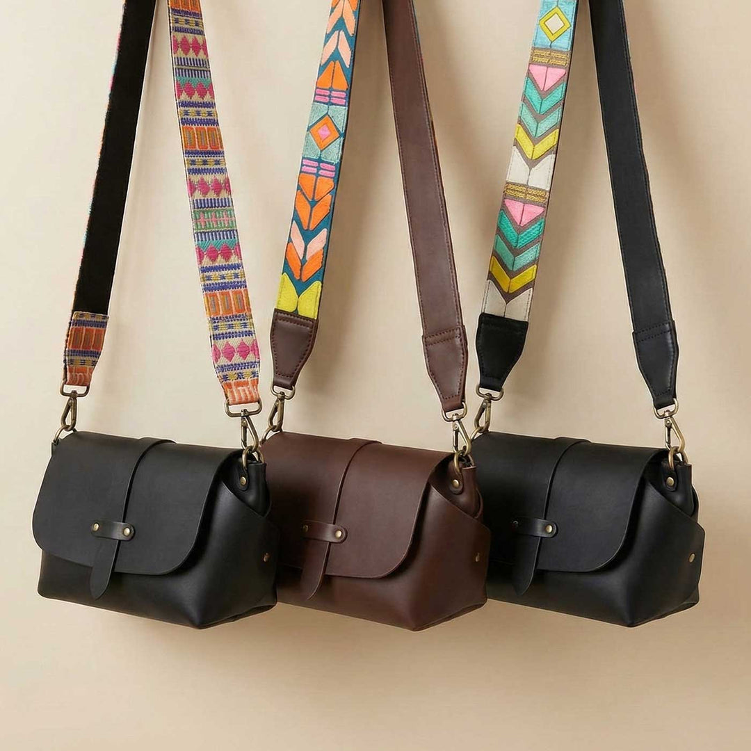 Handmade Solid Color Faux Leather Sling Bag With Changeable Strap