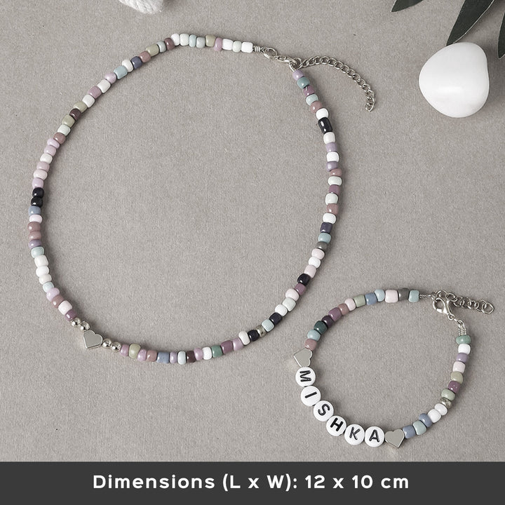 2 Pc | Personalized Multicolor Beaded Necklace & Bracelet Set For Girls