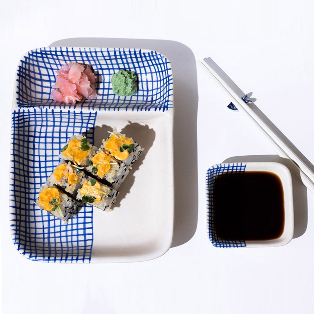 Neel Sushi Chip & Dip Set With Chopstick Holder | Set of 3