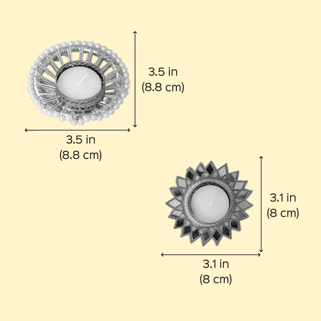 Handmade Mirror Work Red Tealight Holders | Set Of 7