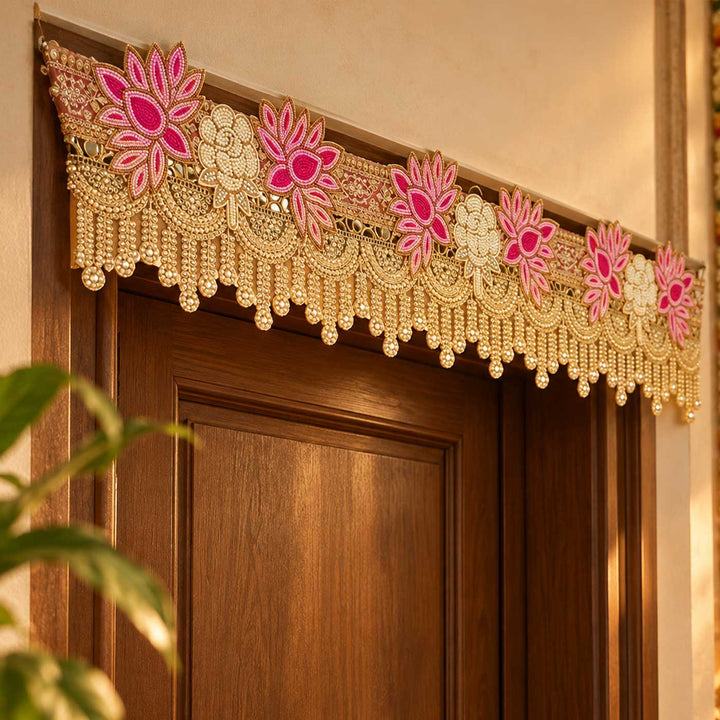 Handmade Pink Lotus & White Rose Toran For Diwali & Festive Decor