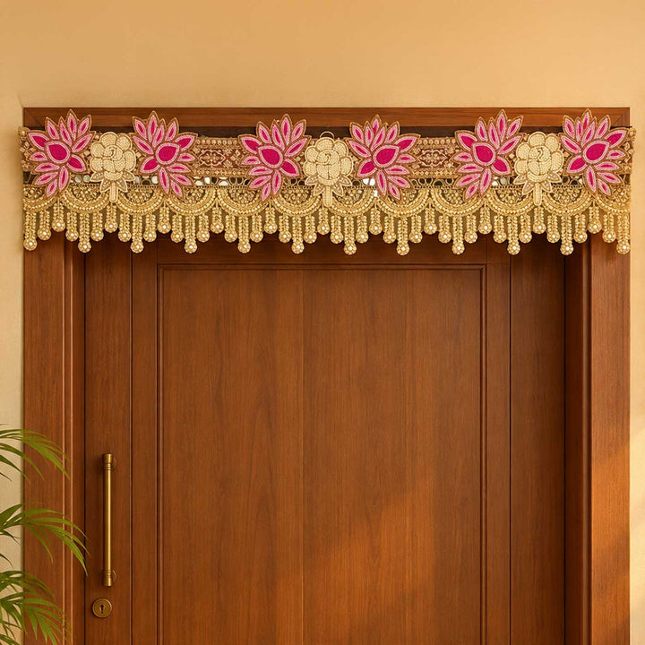 Handmade Pink Lotus & White Rose Toran For Diwali & Festive Decor