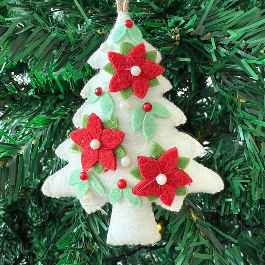 3 Pc | Felt Christmas Elves And Poinsettia Tree Ornament