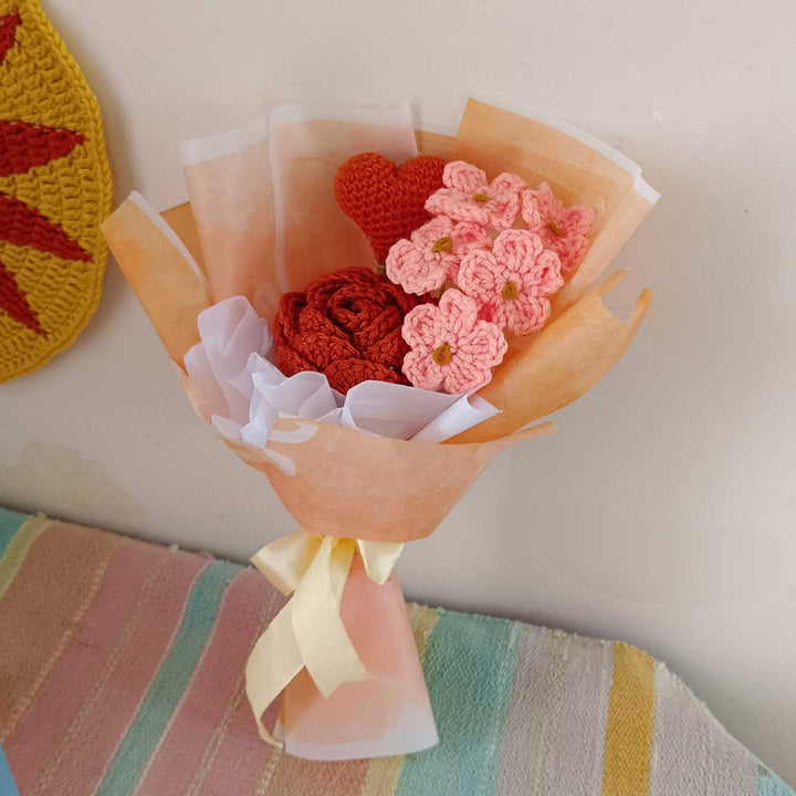Handmade Crochet Heart Strings Theme Flower Bouquet With Lights