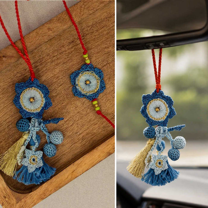 Handmade Crochet Neelkamal Bhaiya Bhabhi Rakhi With Roli Chawal | Set Of 2