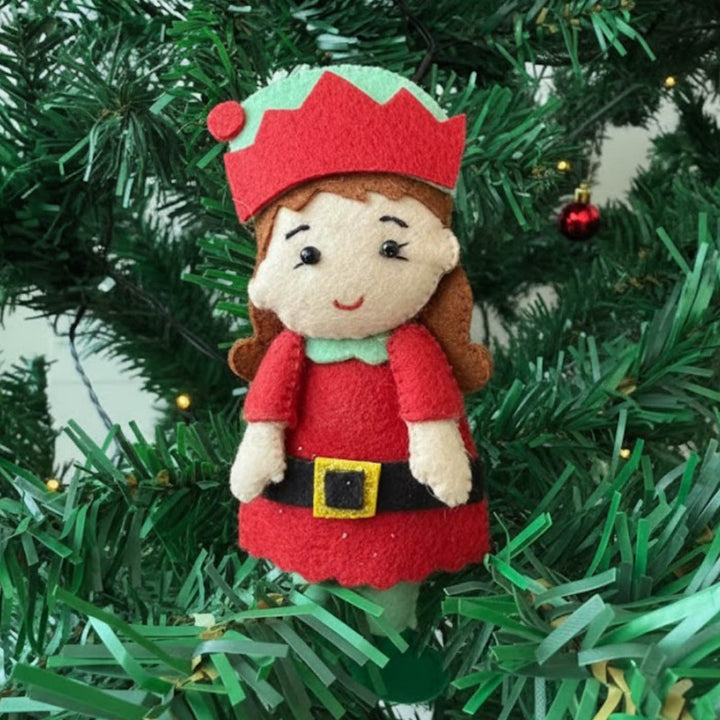 3 Pc | Felt Christmas Elves And Poinsettia Tree Ornament