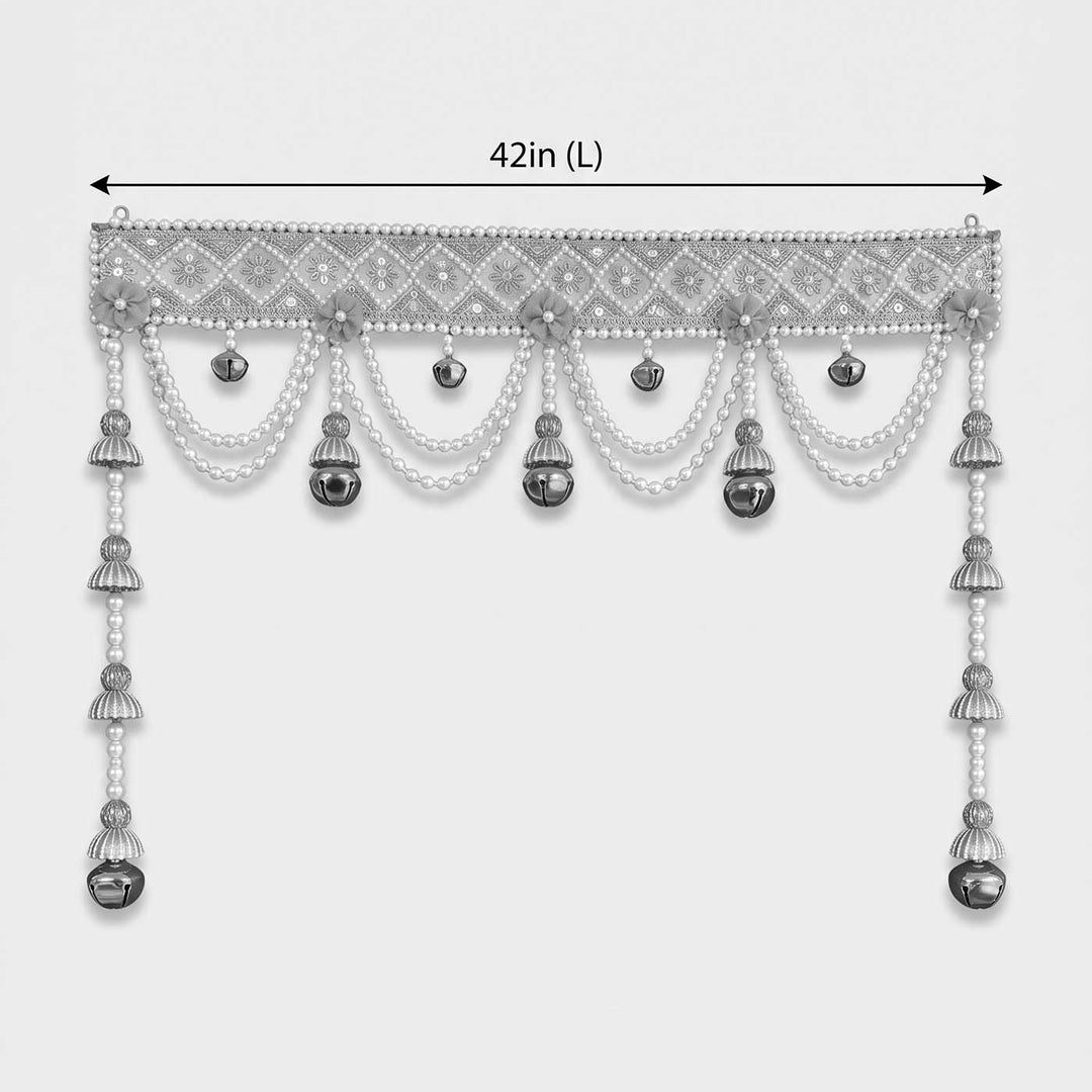 42 Inch | Handcrafted Pearl Ghungroo Golden Gota Patti Silk Toran With Beads