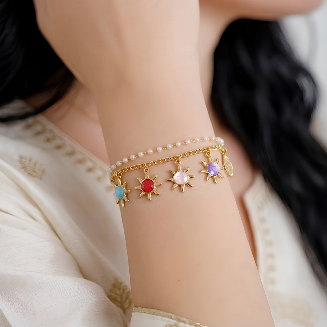 Handcrafted Sunshine Charm Rakhi Bracelet With Roli Chawal For Sister