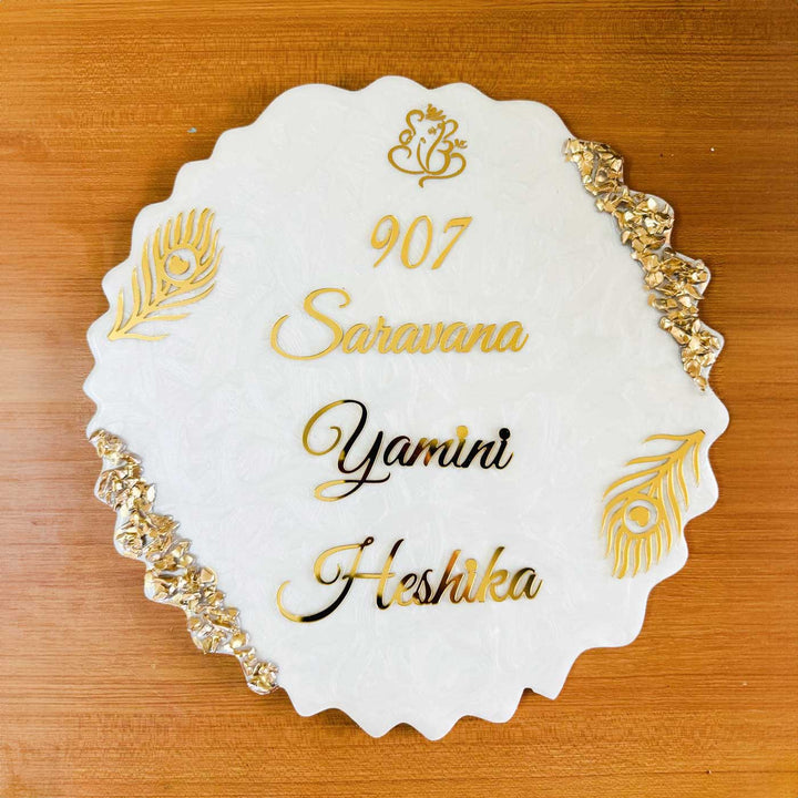 Personalized White & Gold Resin Name Plate For Family