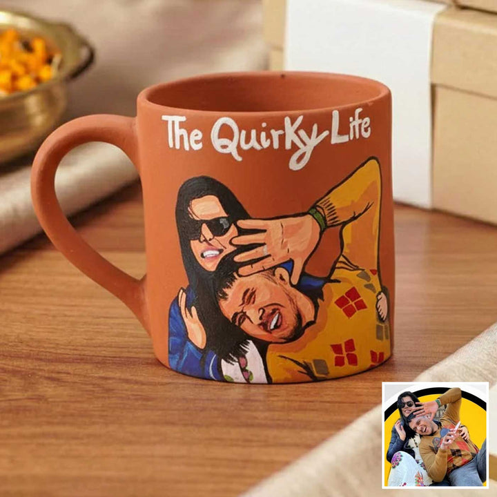 Quirky Couple Photo Personalized Handpainted Terracotta Mug | 280 Ml