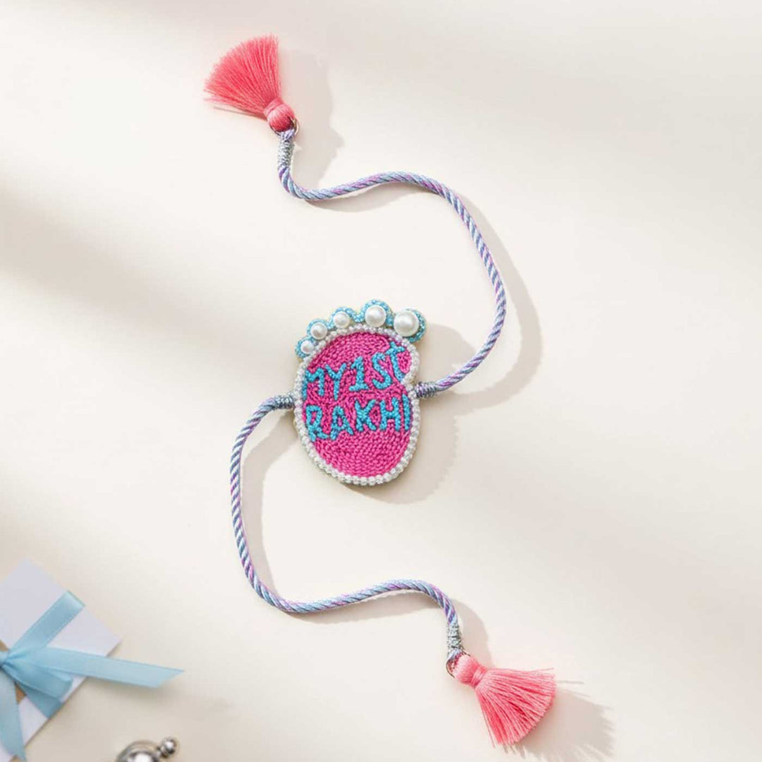 Handmade Beaded 'My First Rakhi' With Roli Chawal For Newborns