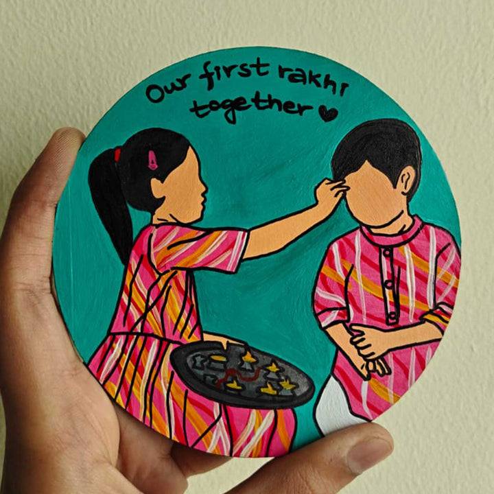 Photo Personalized Hand-Painted Cute Siblings MDF Wood Fridge Magnet