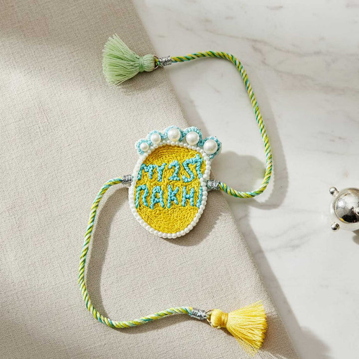 Handmade Beaded 'My First Rakhi' With Roli Chawal For Newborns