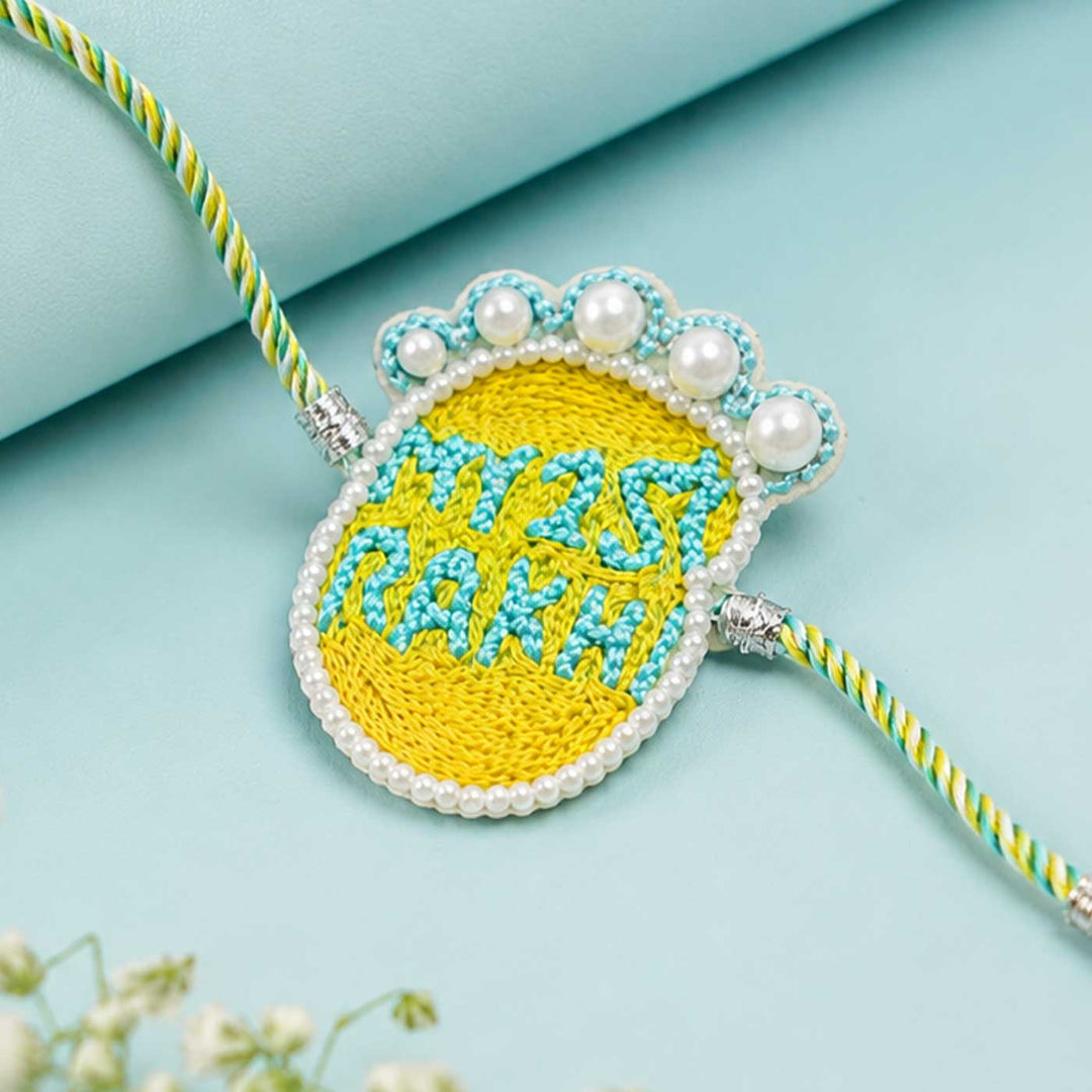 Handmade Beaded 'My First Rakhi' With Roli Chawal For Newborns