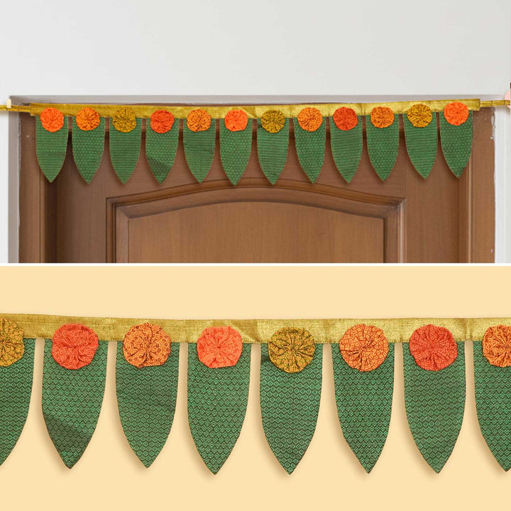 42 Inch Handmade Mango Leaf Marigold Flower Design Khunn Fabric Cotton Toran